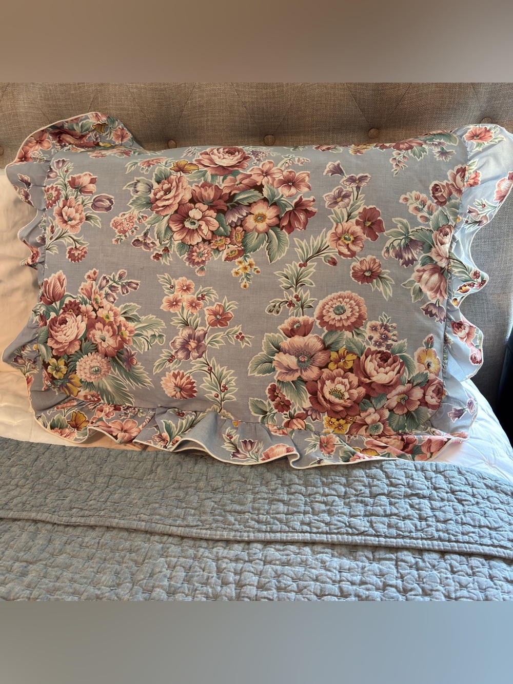 VTG Cannon Set of 2 Floral Ruffled Pillowcases Shabby Chic Cottagecore standard